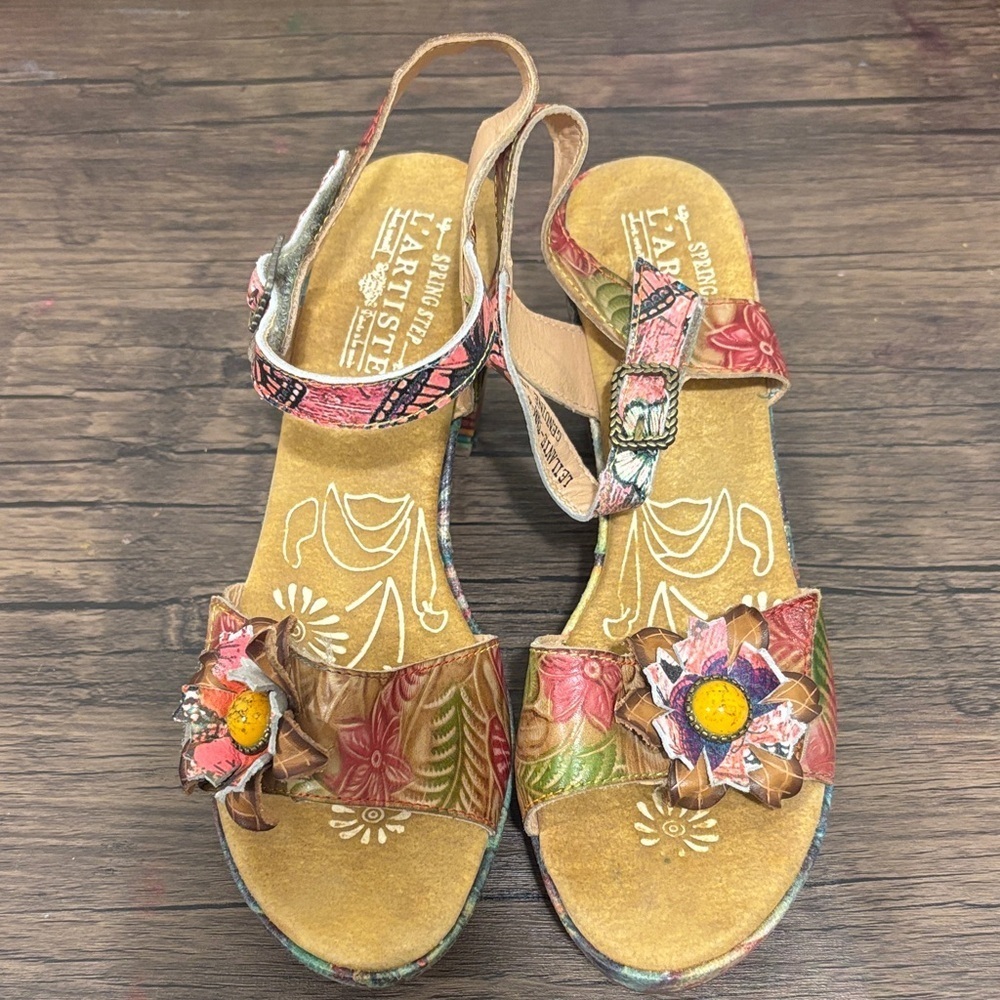 Spring Step Floral Sandals - Pink and Brown